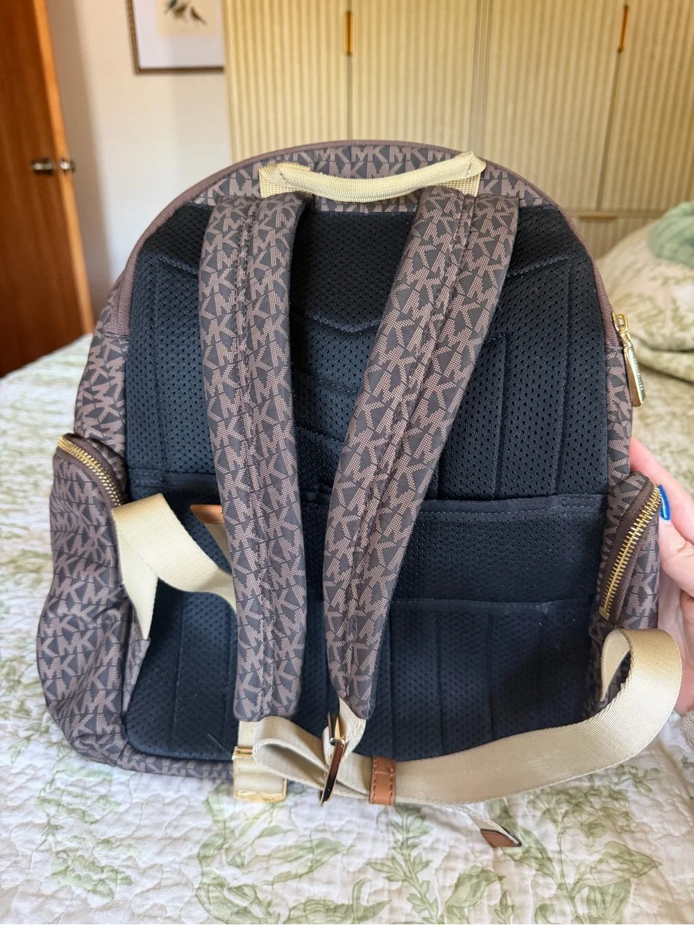 Michael Kors Brown and Tan MK Prescott Logo Backpack
